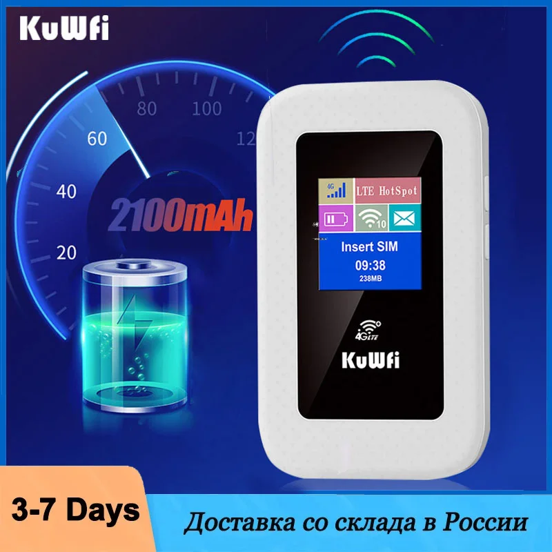 

KuWfi Unlock 4G Lte Router 150Mbps Wireless Wifi Portable Mini Outdoor Hotspot Pocket with Sim Card USB Charge 2100mah Battery