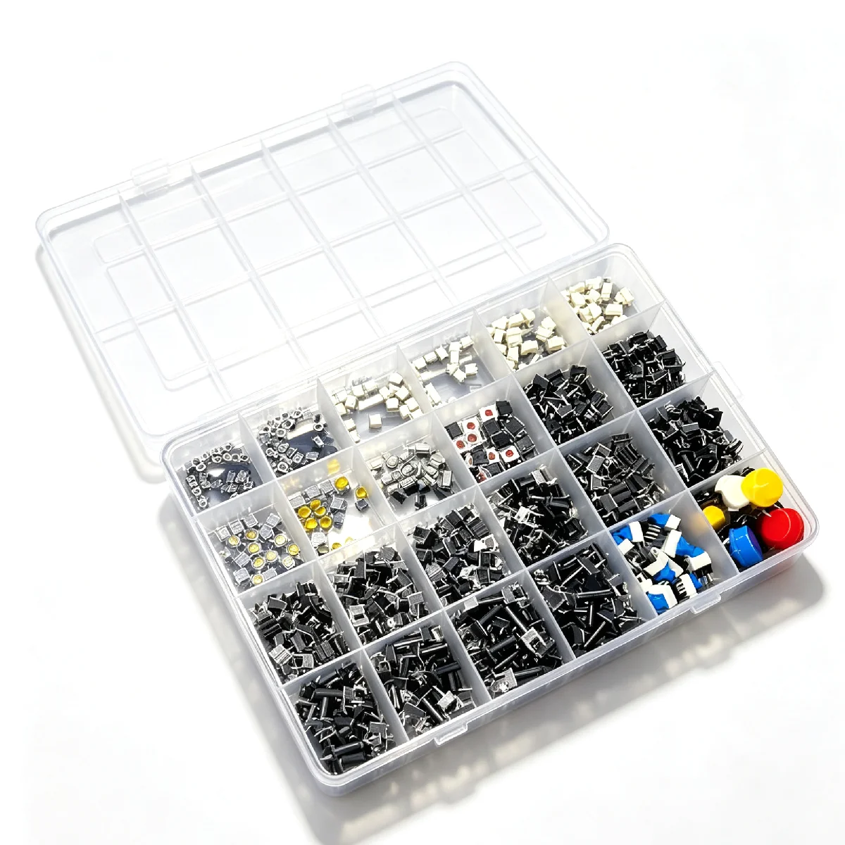 460Pcs Tactile Push Button Switch Kit,24 Value Micro Momentary DIP Touch Switches Assortment with Storage Box for Electronic DIY