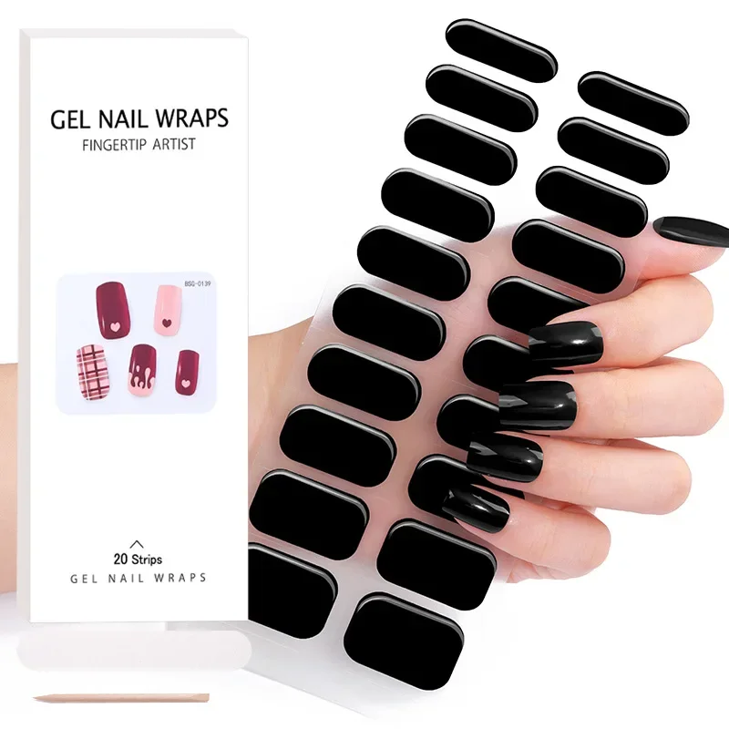 Semi-Cured Gel Nail Wraps Simple Transparent Color Adhesive Waterproof Long Lasting Gel Nail Stickers Harden In UV Lamp Need