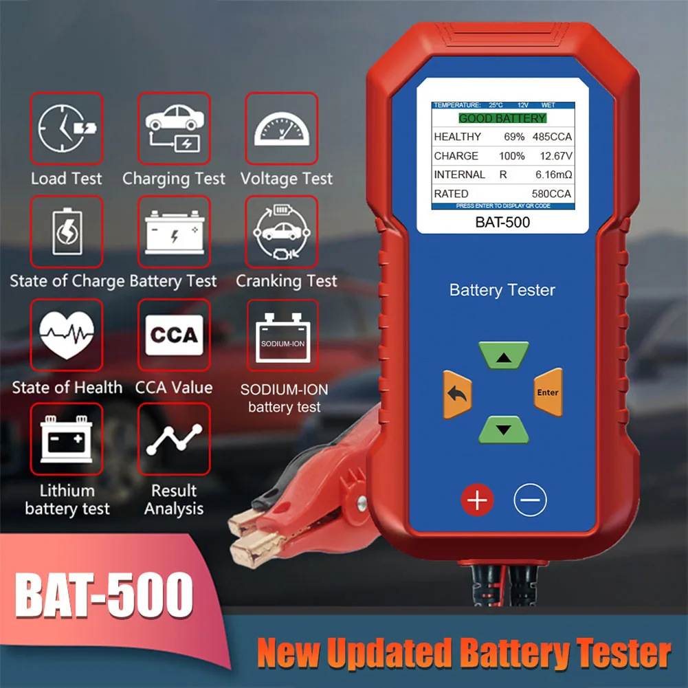 BAT-500 Battery Tester 12V/24V Automotive Battery Analyzer LCD Display Internal Resistance Tester  Lithium Vehicle Diagnostics
