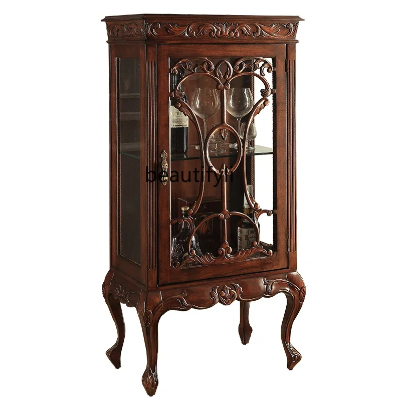 

new style French Ancient Wine Cabinet Mahogany American Carved Sideboard Cabinet High-End Storage Cabinet ss 7304