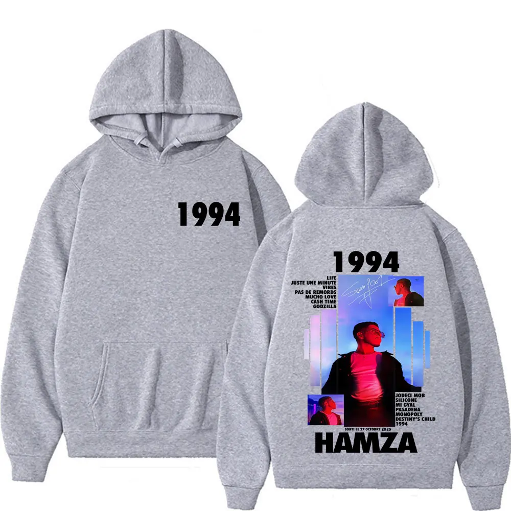 مغني الراب 1994 همزا ألبوم جولة 2025 مزدوجة الوجهين الجرافيك البلوز الرجال موضة Harajuku الخريف للجنسين خمر تتجه هوديس