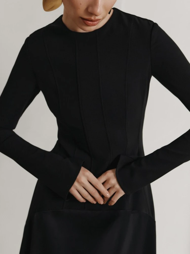 Tossy elegante vestido largo negro para mujer ajustado de cintura alta moda empalme vestido de fiesta de manga larga otoño 2025 vestido Maxi para mujer