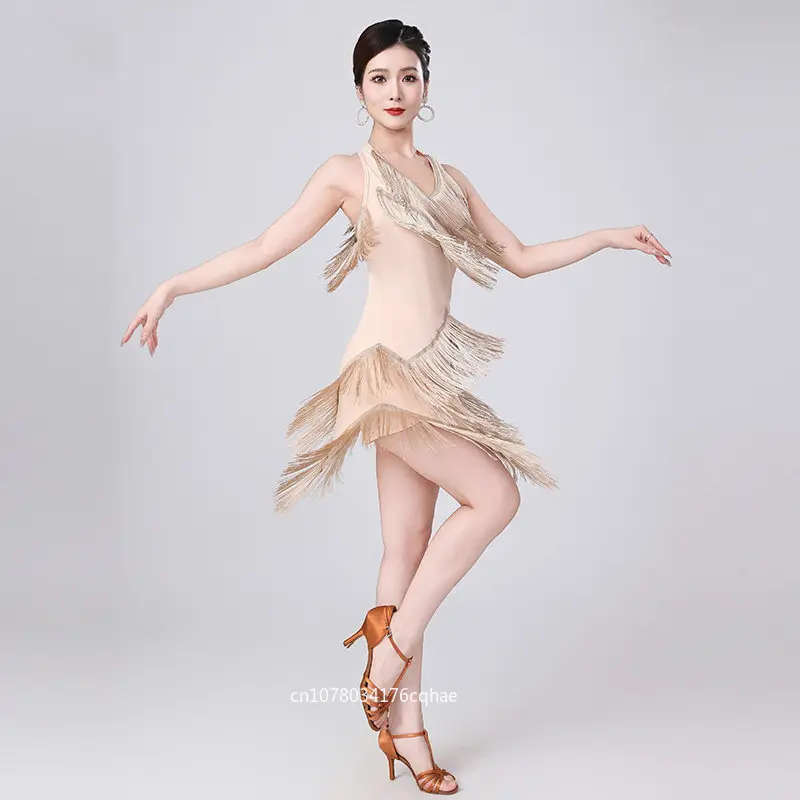 

Latin dance new 2025 new fringed dress practice clothes adult performance dance costumes competition costumes
