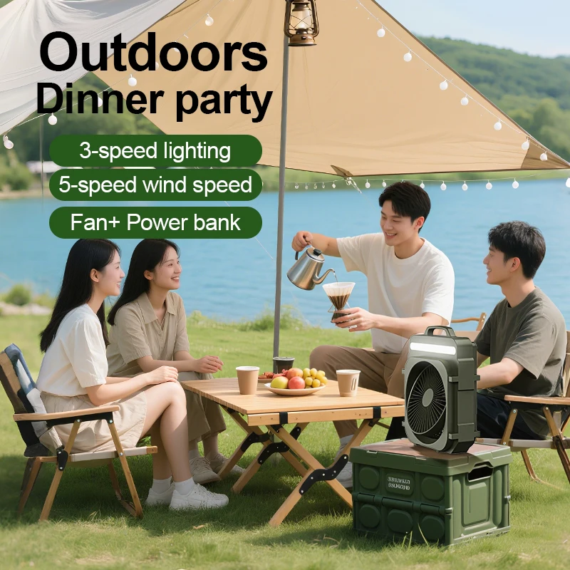 3-in-1 Portable Handheld Fan With Lighting Built-in Power Bank 5-Speed Adjustable Speed Suitable For Outdoor USB-C Charging