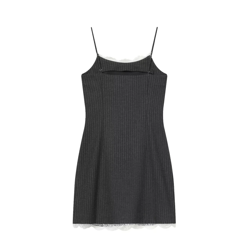 セクシーなピンストライプレースキャミドレス、レディースノースリーブボディコンミニドレス、パーティーナイトアウト用のエレガントなスパゲッティストラップドレス