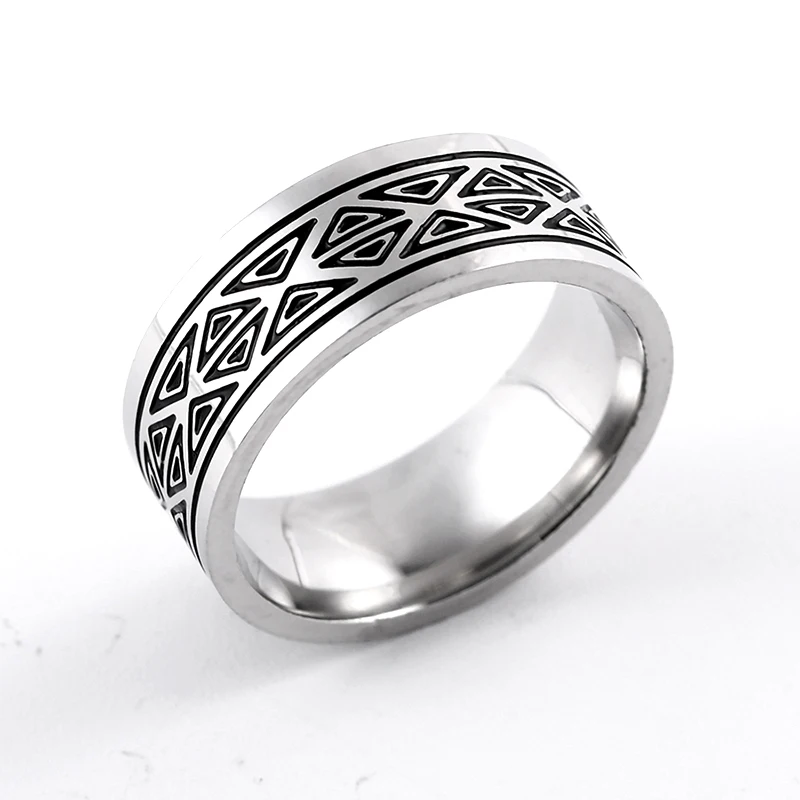 8MM Titanium Rings for Men and Women Birthday Gift triangular pattern discredit Ring