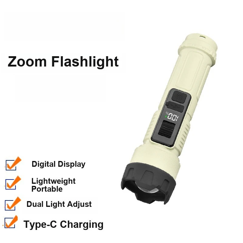 COB Flashlight Strong Light Dual Source Rolling Zoom Portable Type-C Work Light for Outdoor Use