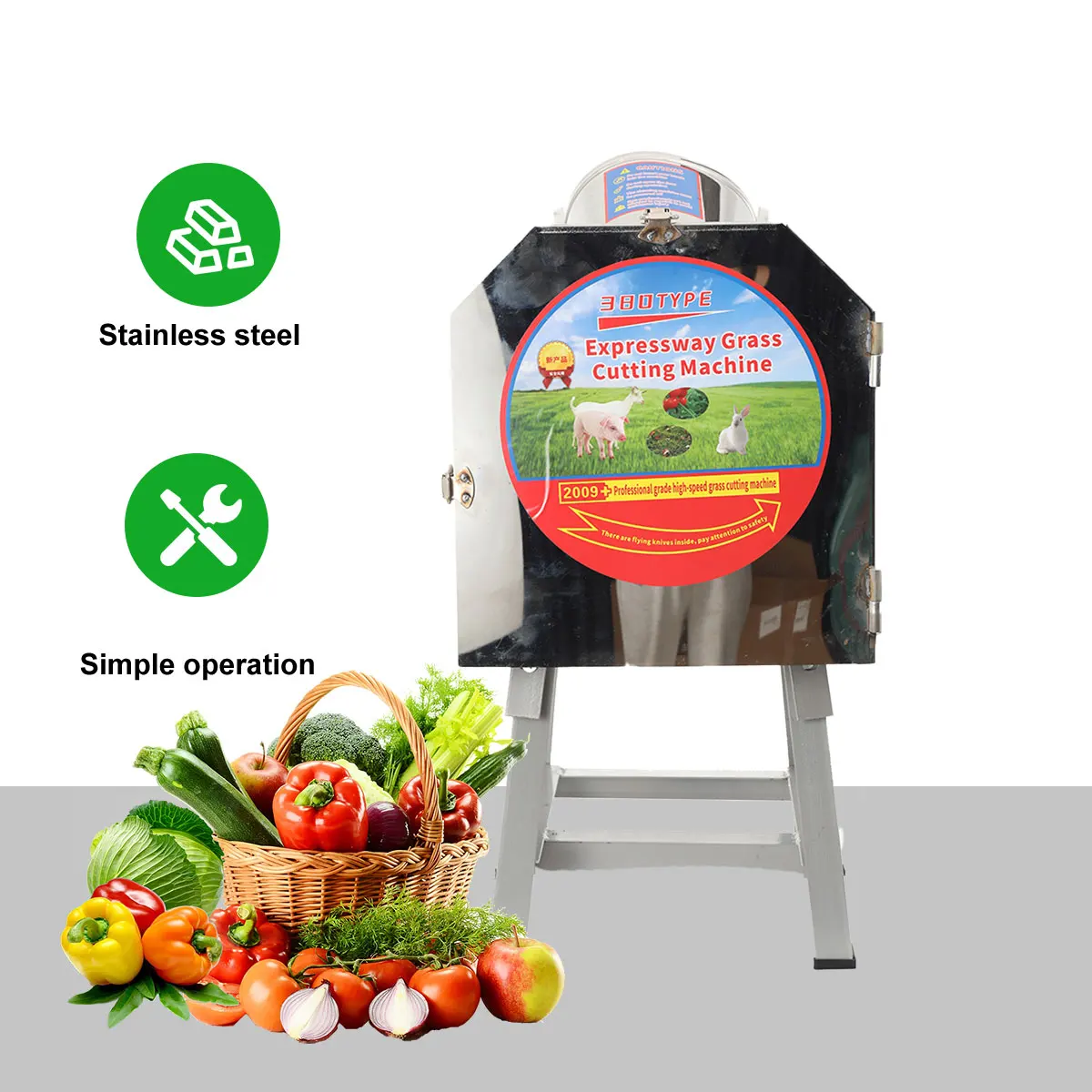 Trituratore Elettrico per Erba, Macchina Agricola Domestica per la Lavorazione del Foraggio, Piccolo Macinatore di Erba in Polvere 220V 2800rpm