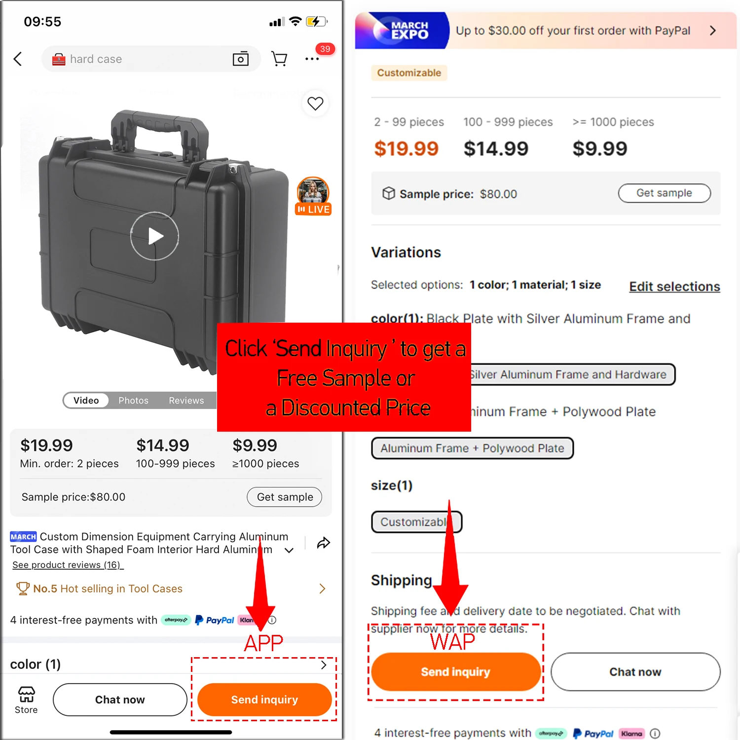Factory Price Universal Hard Plastic Case Lining Custom Suitcase Trolley Case Box with Handle and Wheels