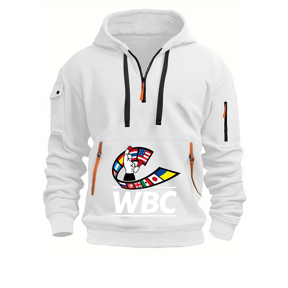 WBC New Men's Sports Zipper Arm Pocket Loose Casual Sweatshirt Dropped Jacket Pullover Hoodies Practical fabric