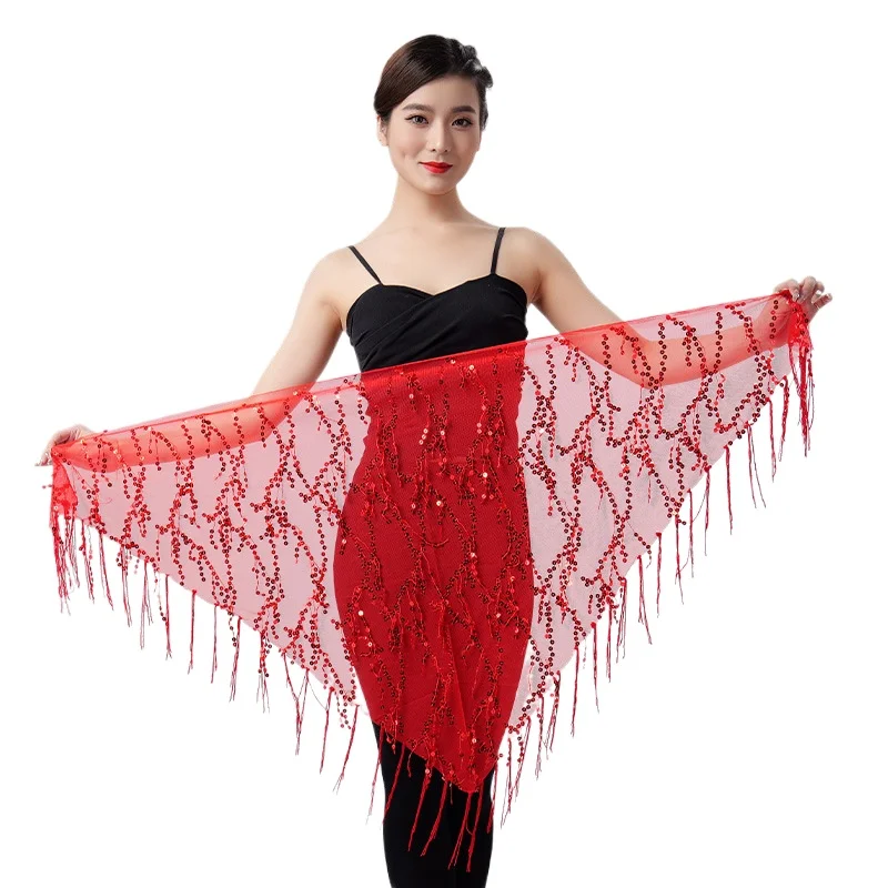 Belly Dance Sequined Fringed Triangle Scarf Performance Hip Scarf Practice Waist Chain Waist Scarf Indian Dance Performance Suit