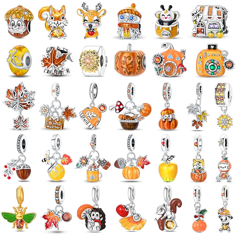 

Подвески из стерлингового серебра 925 пробы, белка, кленовый лист, мед, осенние подвески, бусины, подходят для оригинальных браслетов, браслет, ожерелье, изысканные ювелирные изделия своими руками