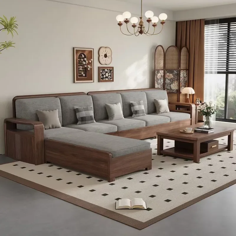For North American Black Walnut Solid Wood Sofa Modern Simple New Chinese Style Winter Summer Dual Purpose Storage Furniture