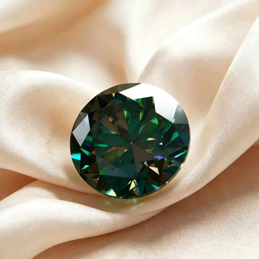 Dark Green Moissanite Loose Stone D Color VVS1 Vivid Emerald Green Faceted Gem For Jewelry Making