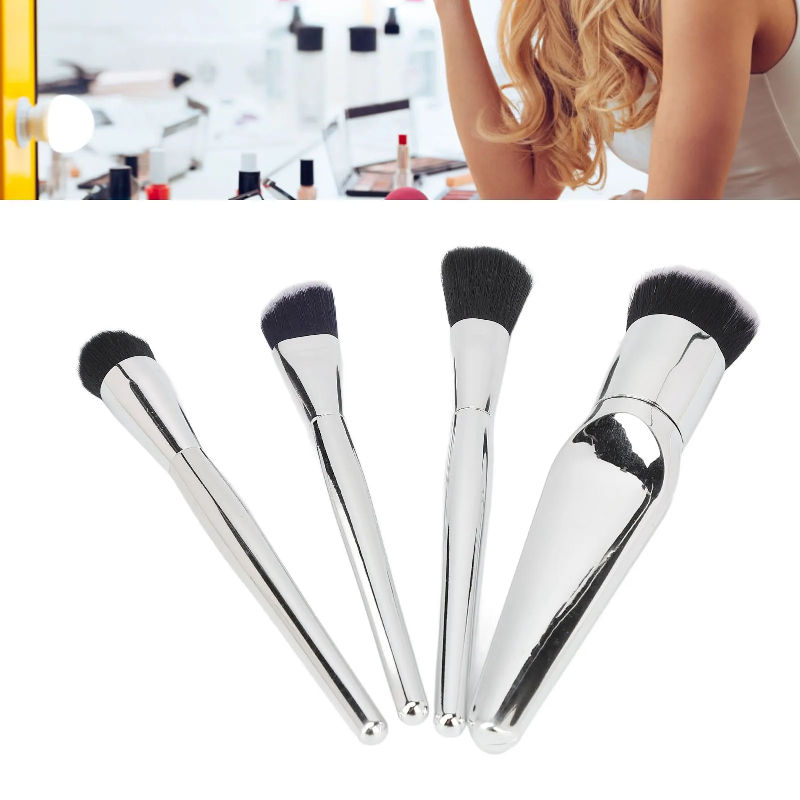 Electroplate Sliver 4pcs Makeup Brush Set Comfortable Touch Soft Bristle Cosmetic Brush Set Makeup Tool