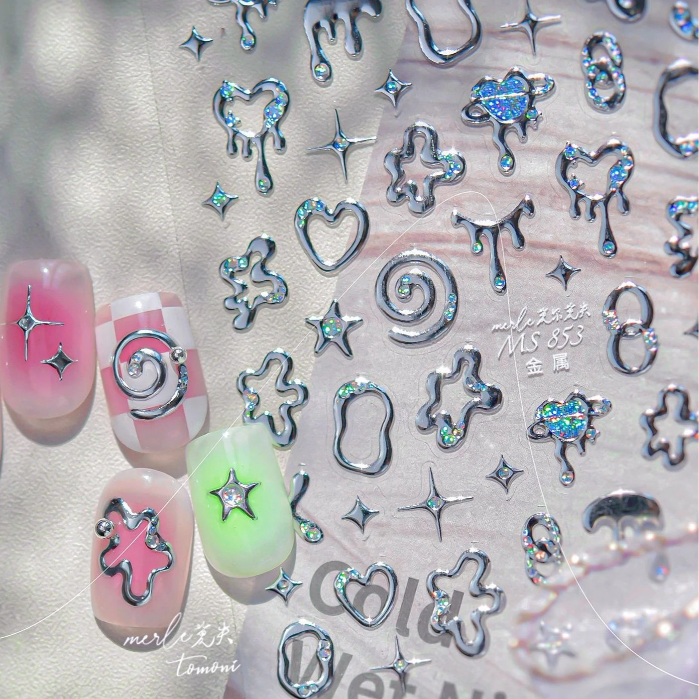 Geometria Linie Gwiazda Miłość Serce Łańcuszek Srebro Złoto Lawa Litera Kwiat Wzrost Pierścień Numer 5D DIY Naklejki na Paznokcie Manicure Kalkomanie