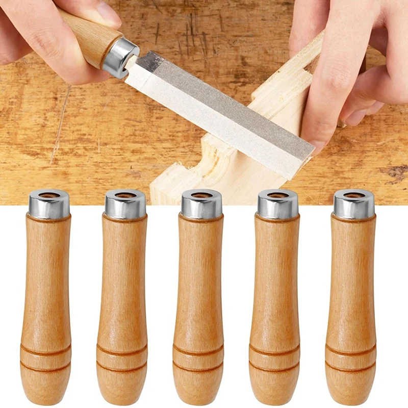 Wood File 15Pcs Wooden File Special Handle Burr Free Steel File Round Hole Small Wooden Handle (4Mm+5Mm+6Mm) Durable Easy To Use