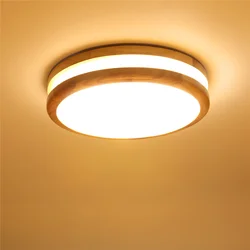 Nordic Led Ceiling Lamps Round Wooden Frame Ceiling Light for Living Room Bedroom Corridor Balcony Lustre LED Acrylic Panel Ligh