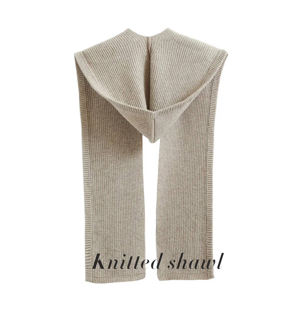 Autumn Winter Thickened One-Piece Scarf Hat 100% Merino Wool Knitted Frostproof Neck Protection Integrated Scarf Hat