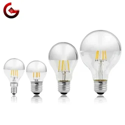 Lustrzana srebrna retro żarówka LED Edison E14 E27 4W G45 A60 ST64 G80 G95 Vintage Filament Lampada LED Lampa Ciepłe białe oświetlenie