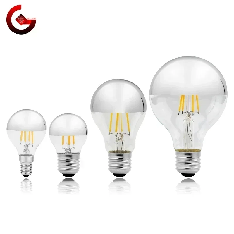 Mirror Silver Retro Edison LED Light Bulb E14 E27 4W G45 A60 ST64 G80 G95 Vintage Filament Lampada LED Lamp Warm White Lighting