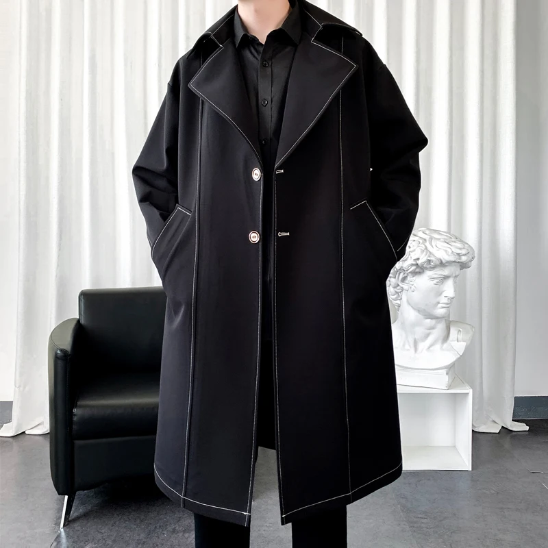 2026 New Autumn Mens Hooded Trench Coat Long Casual Windbreaker Hip Hop Streetwear Overcoat Oversize Men Jackets Outwear M-3XL