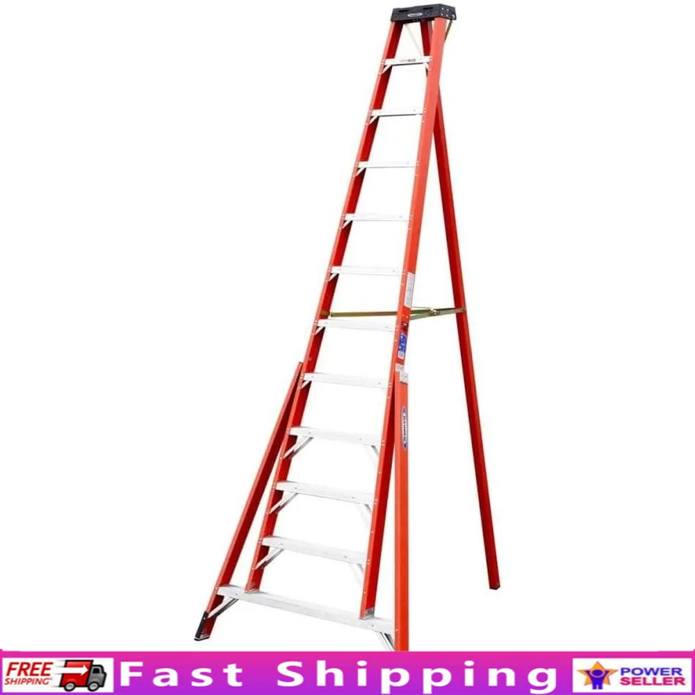 12ft Fiberglass Tripod Ladder 300lb Duty Rating Tool Holder Lightweight Durable Slip-resistant Traction Steps Fruit Picking Tree