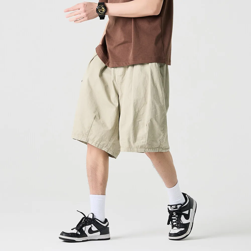 Summer Men Japan Streetwear Amekaji Fashion Loose Casual Wide Leg Cargo Shorts Cityboy Short Pant Washed Cotton Shorts