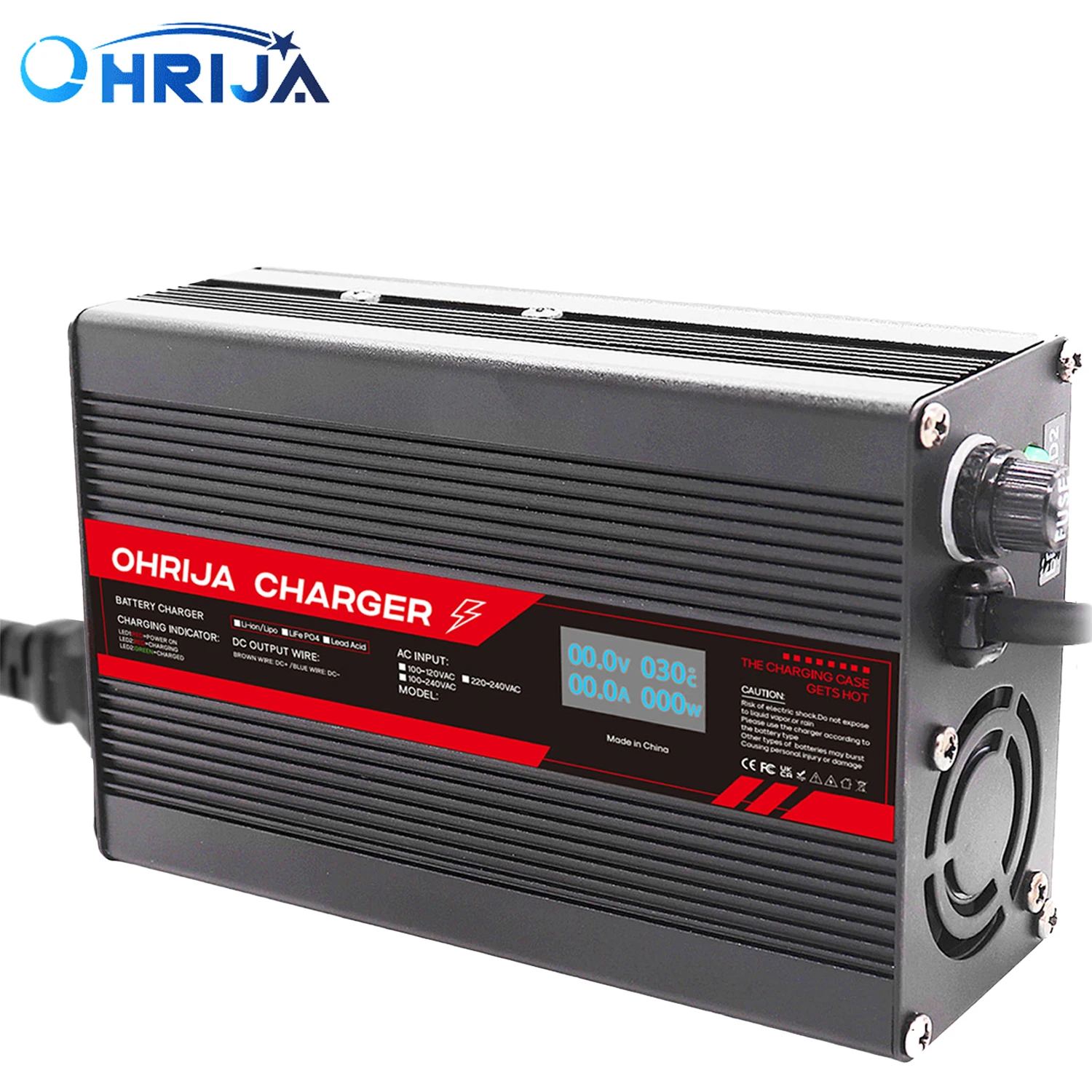 58.4V 5A Smart Charger for 16S 51.2V LiFePo4 Battery LED Indicator Fireproof Shell Over Current/Voltage/Short Circuit Protection