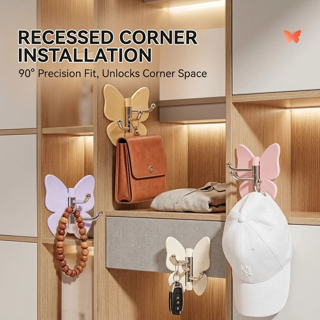 Multicolor Butterfly Rotating Hook Wall Mount Hanging Rack Bathroom Kitchen Storage Organizer Multifunctional Hanging Hooks