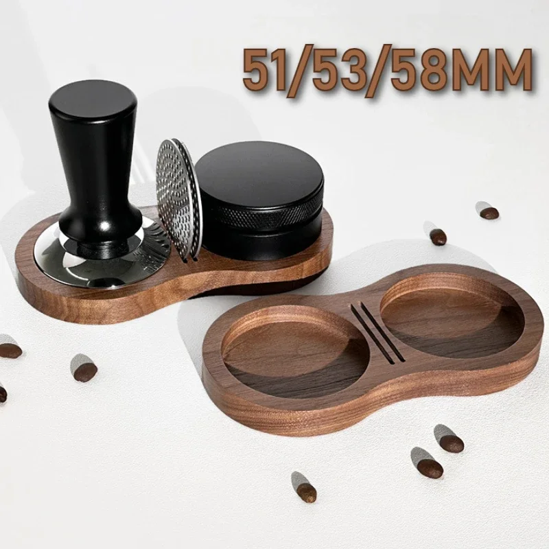 51/53/58MM Coffee Tamper Storage Base Walnut Wood Espresso Tamper Filter Station Kitchen Accessories Coffee Distributor Rack