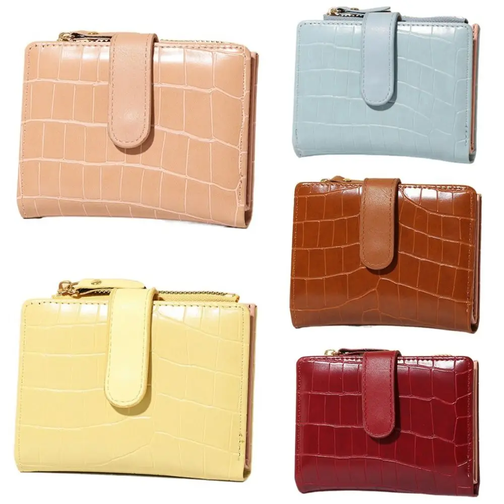 

Practical PU Leather Women's Wallet 2 Folds Solid Color Credit Cards Holder Portable Waterproof Zipper Coin Purse Men