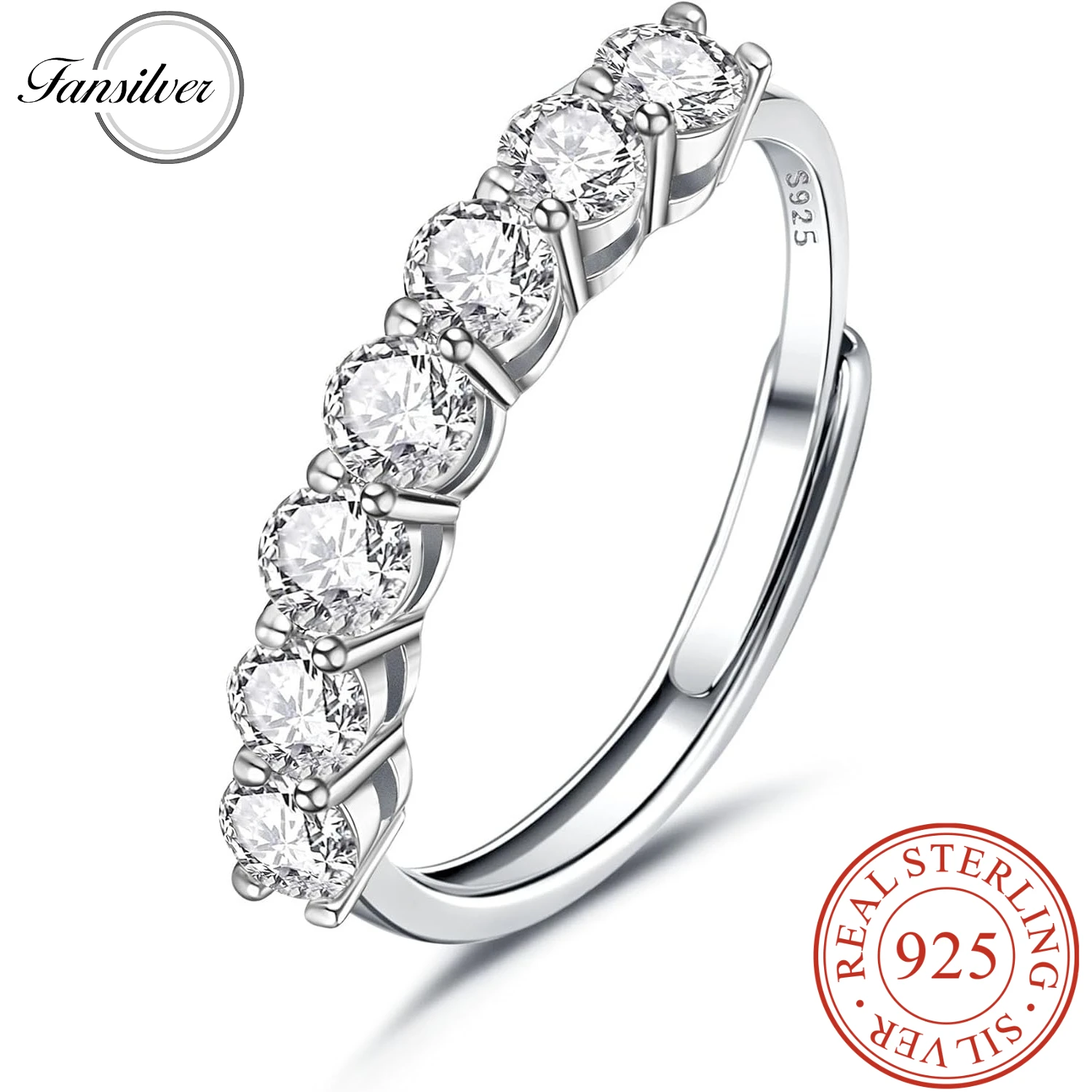 

Fansilver 925 Sterling Silver Rings for Women Cubic Zirconia Adjustable Ring Engagement Promise Open Rings for Wedding Jewellery