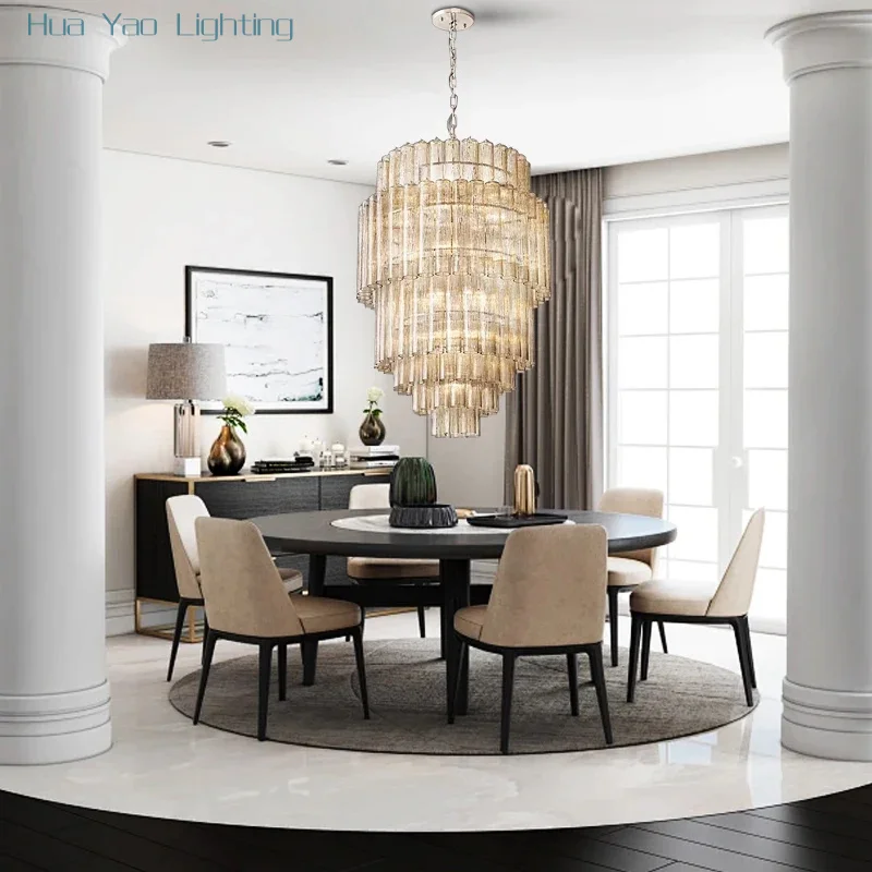 Villa Duplex Loft Large Glass Tube Chandeliers Decoration Foyer Two-story Room Big Hanging Lamp Luxury American Lamps Lampara