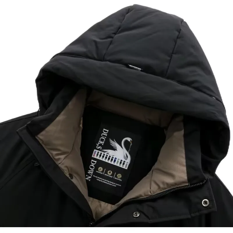 سترة شتوية للرجال 2025 جديد فضفاض كبير وطويل القامة معطف مقنع دافئ أبيض بطة أسفل الأب سترة خارجية للذكور #5