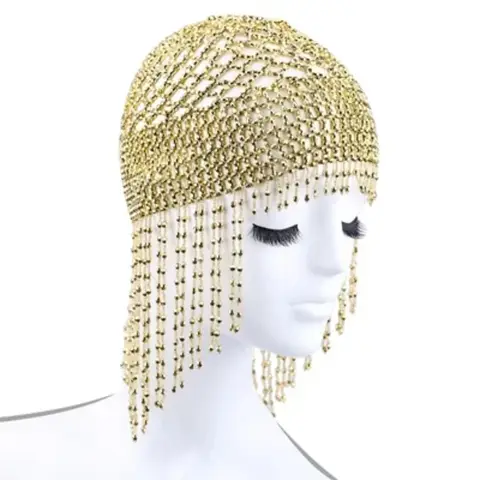 Costumes Headwear Womens Exotic Cleopatra Beaded Belly Dance Head Cap Hat Hair Accessory Headpiece for Party Wedding Showing