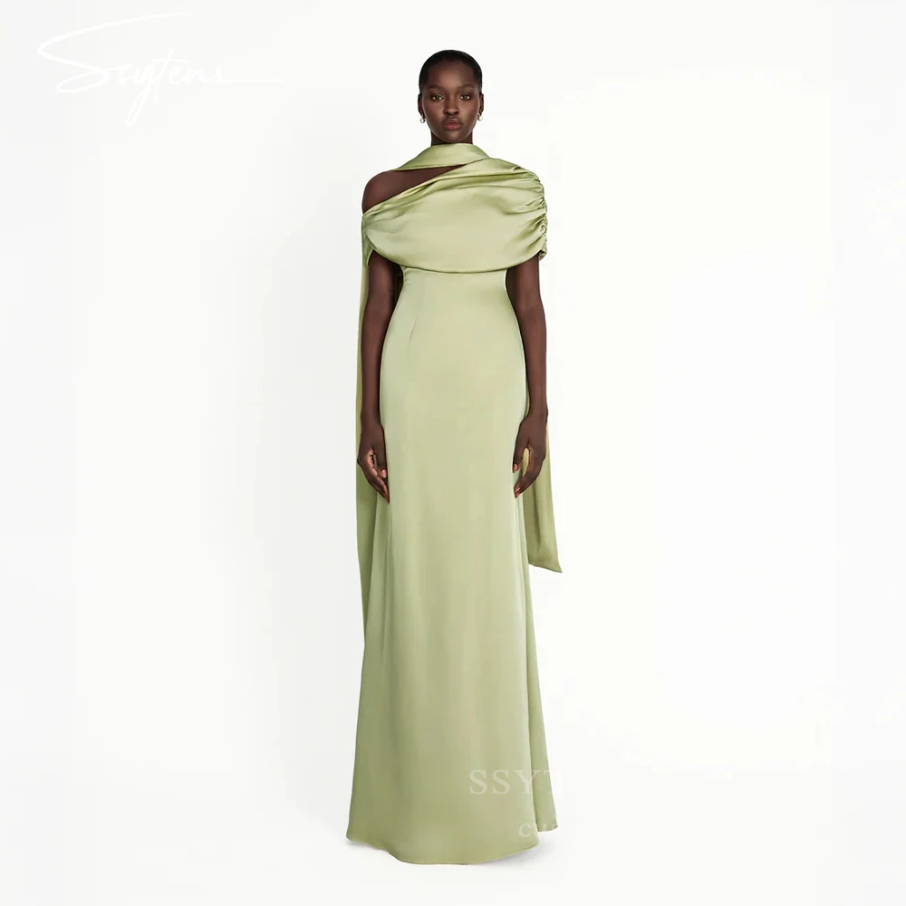 SSYTENS Solid Elegant Slimming Evening Dresses For Women Diagonal Collar Short Sleeve High Waist Spring Formal Dress Female New