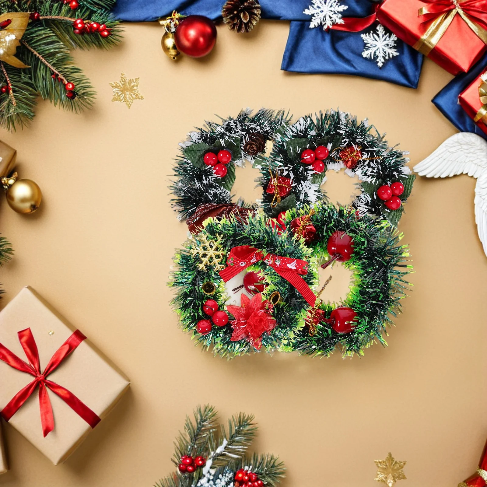 

8Pcs Miniature Christmas Wreaths Artificial Small Wreath Decor for Dollhouse Accessories Holiday Fireplace Hanging Garland