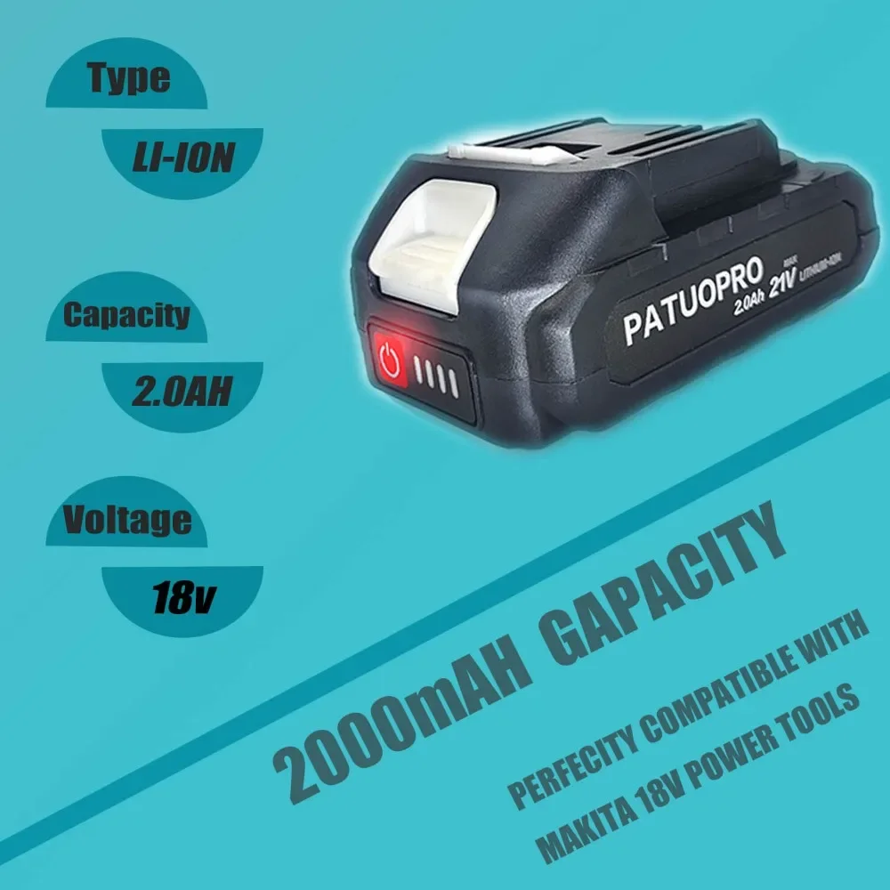 PATUOPRO 18-21V 2.0 4.0 6.0 8.0Ah Rechargeable Lithium Battery Fit Makita 18v Cordless Saw Wrench Drill Angle Grinder Blower