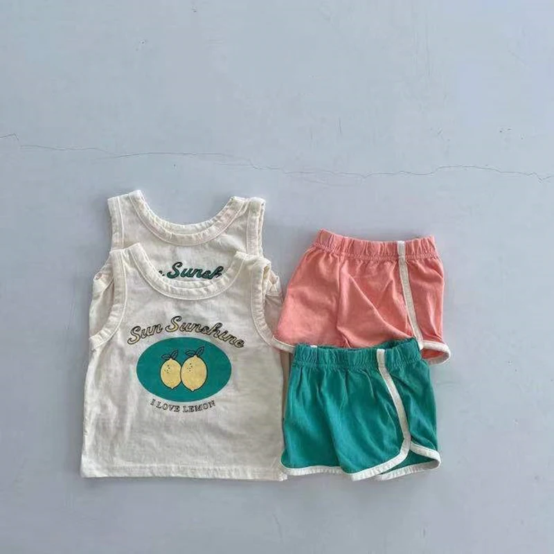 2PCS Summer Infant Newborn Baby Clothing Set Fruit Print Girls Sports Vest Suit Casual Boys Tee and Shorts Outfits