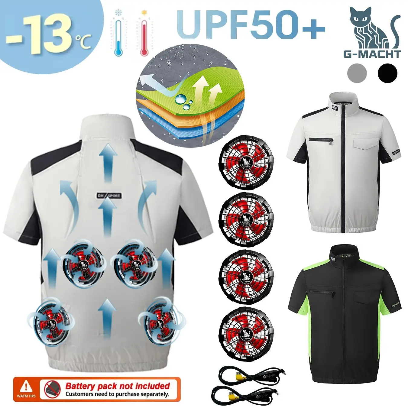 G-MACHT Summer Cool Vest Wearable Cooling 4 Fans Vest Air-conditioned Clothes Usb Cooling For Outdoor Work Fishing Short Sleeve