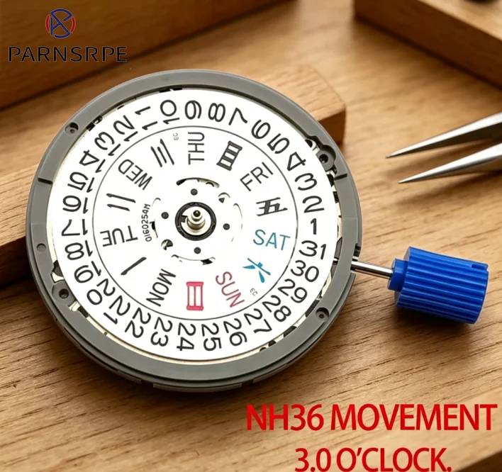 

Механизм для часов NH36 с китайским и английским языками, отображением даты и дня недели, автоматический, с заводной головкой на 3 часа, запасные части для механических часов