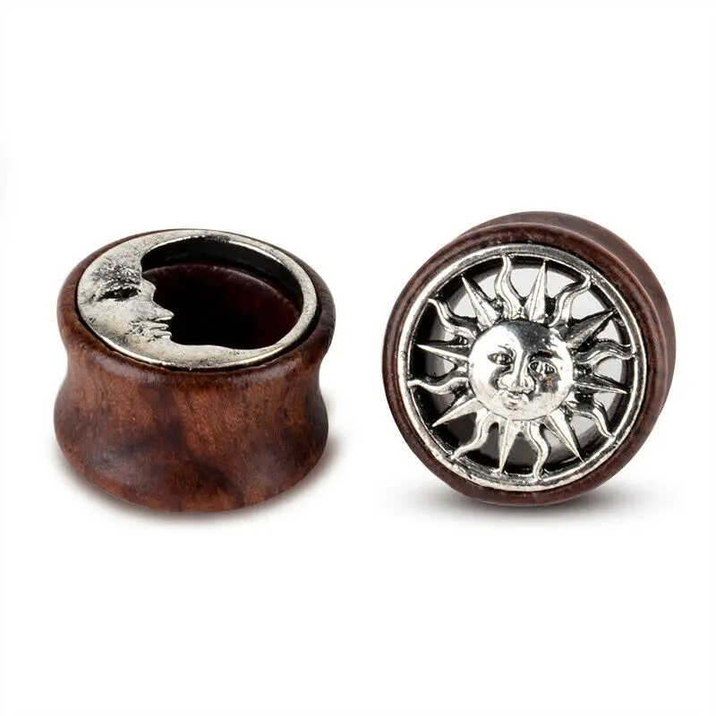 2pcs Moon and Sun Gauges Earrings