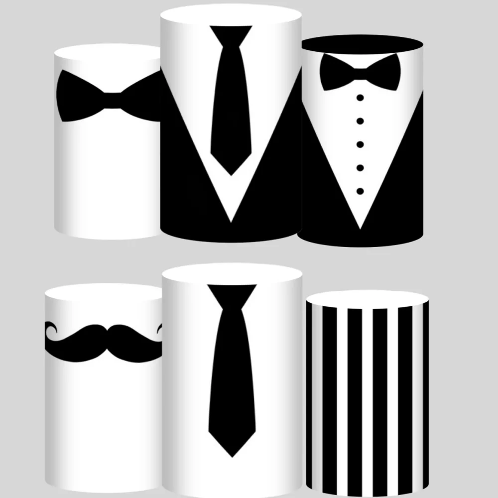 Boss Suit Cylinder Cover Backdrop Black Tie Beard Baby Shower Birthday Party Decor Dessert Pedestal Column Background Custom