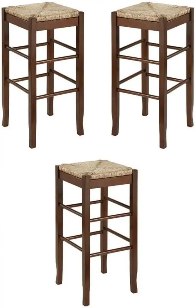 Sq Rush 29"" Stationary Bar Stool In Cappuccino - Set Of 3