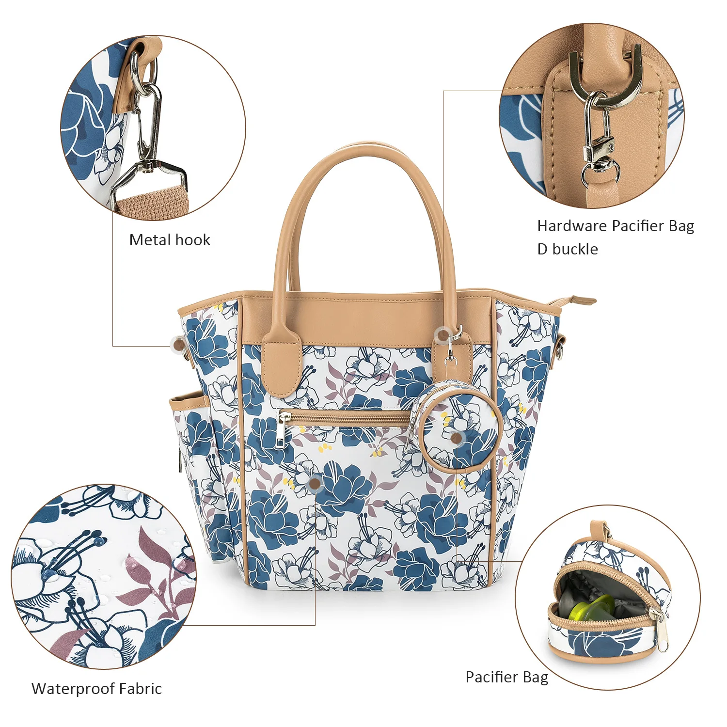 Printed multifunctional mommy bag, one shoulder crossbody mommy bag, mother and baby travel bottle, thermal insulation, lightwei