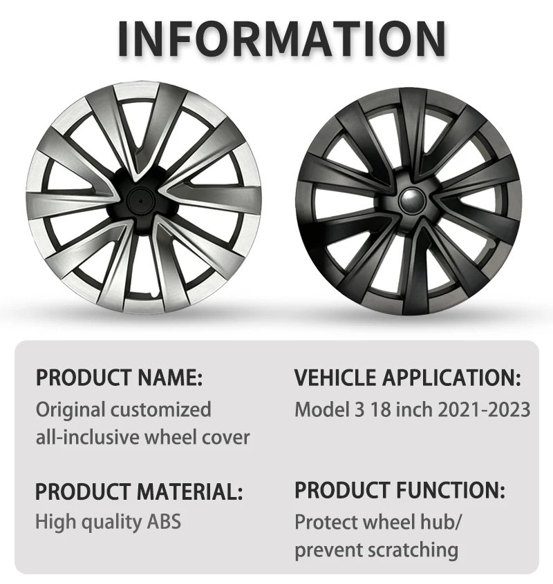 4PCS HubCap 18 Inch Performance Wheel Caps Automobile Replacement Hub Cap Full Rim Cover Accessories for Tesla Model 3 2018-2023