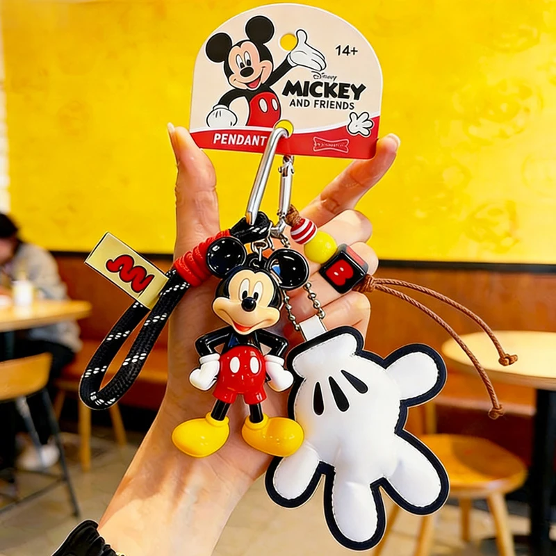 Mickey Mouse Keychain, Mickey Key Ring with Woven Strap and Hand Charm, Cute Mickey Pendant Bag Charm for Backpack, Keys, Purse