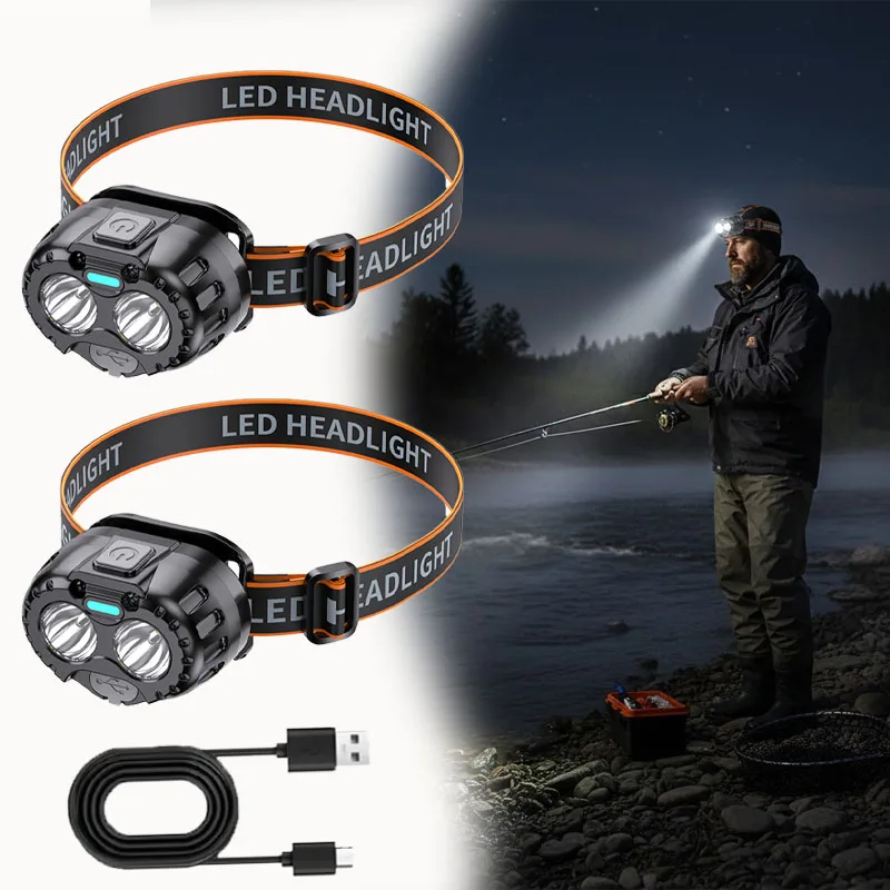 1-4PCS LED Headlamp Motion Activated Rechargeable Waterproof Bright Headlight for Fishing Mining Running Hands Free Flashlight